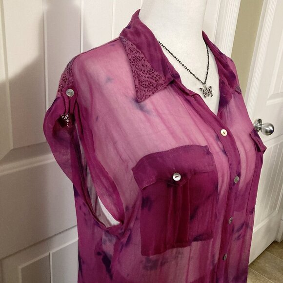 BUFFALO DAVID BITTON | Vintage Y2K Purple Two-tone Sheer Viscose Sleeveless Top - Picture 5 of 15